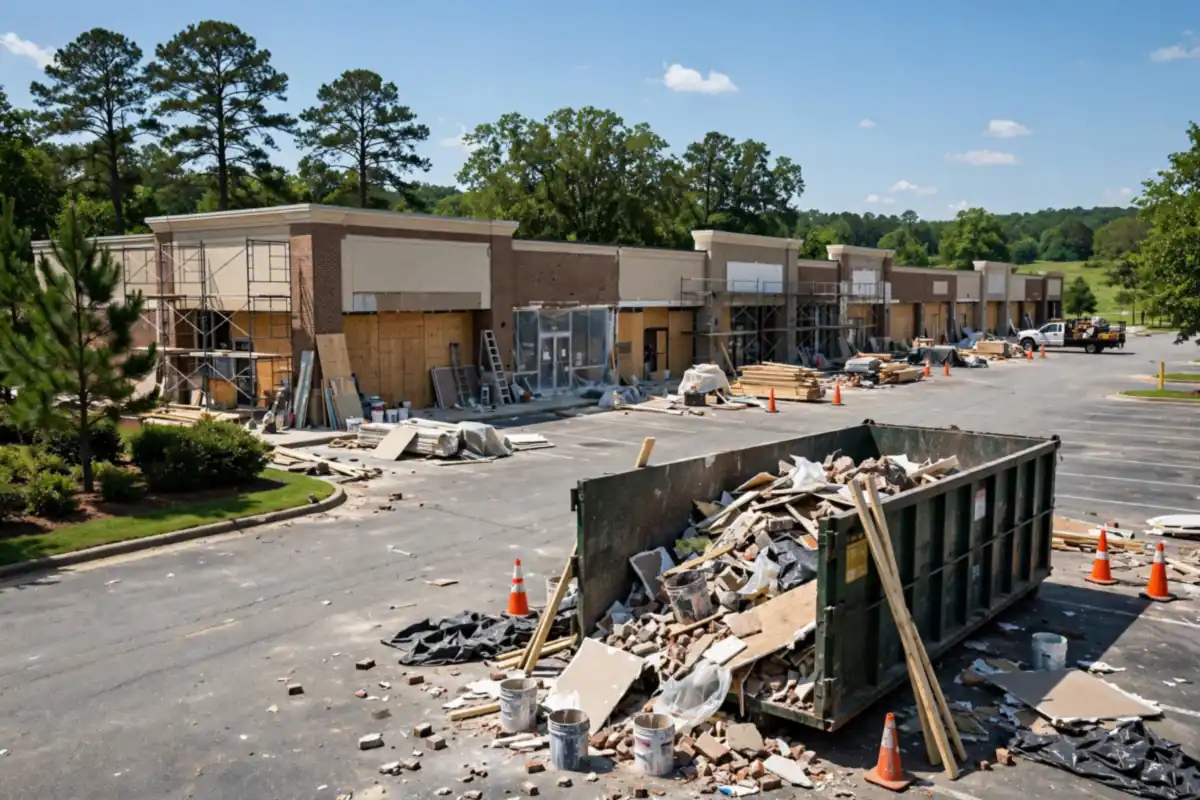 20 yard dumpster at a storefront renovation in Asheboro, NC