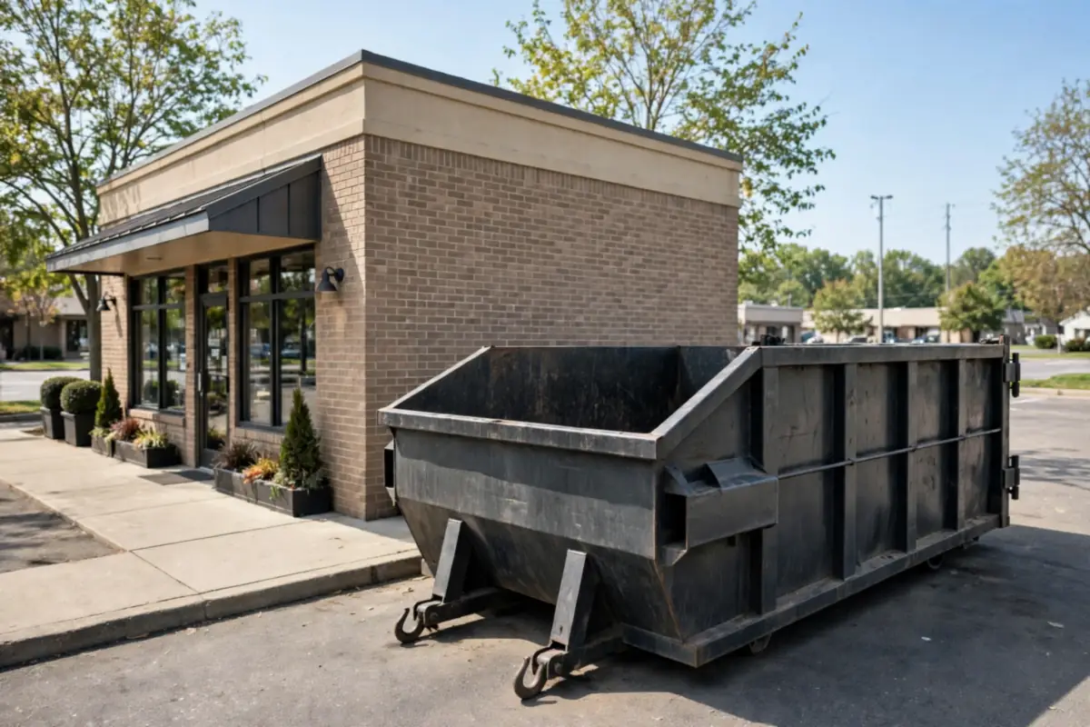Roll-off dumpster on a long-term placement at an Asheboro, NC business