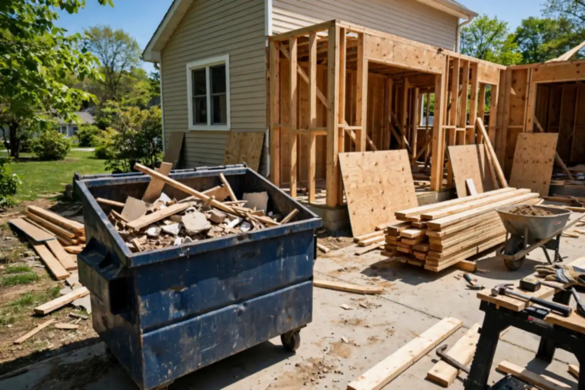 10 yard dumpster at a home addition job site in Asheboro, NC