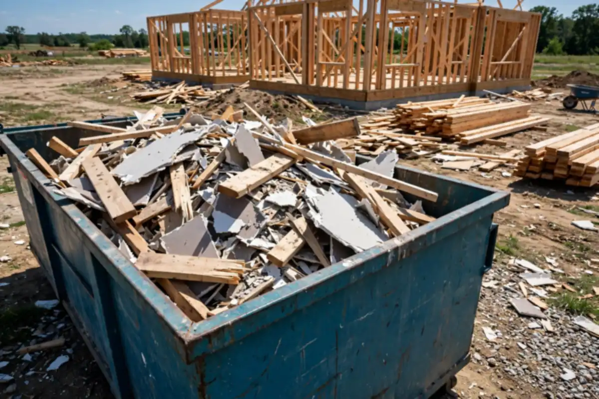 20 yard dumpster at a house framing site in Asheboro, NC
