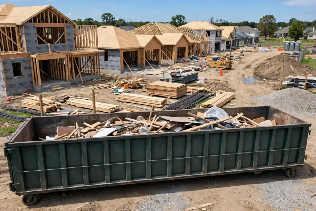 30 yard dumpster at a multi-home construction site in Asheboro, NC