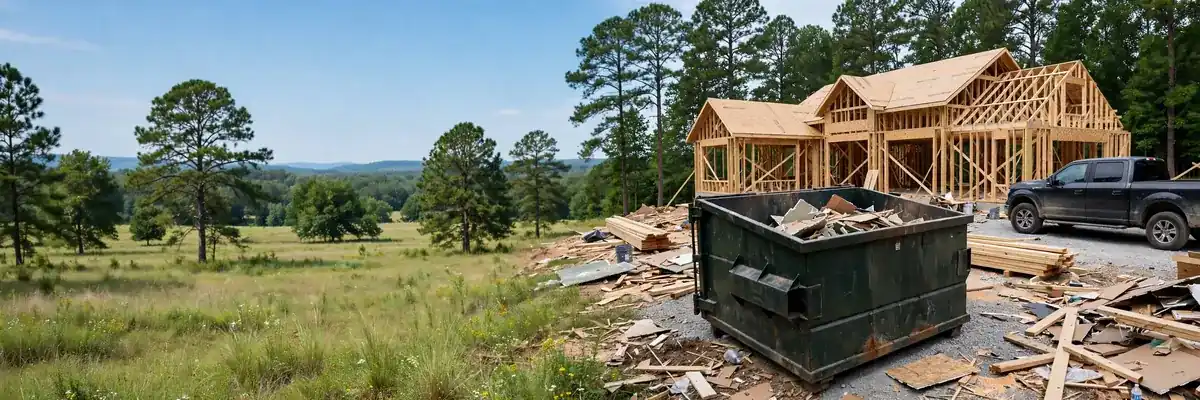 Construction dumpster rental in Asheboro, NC — roll-off dumpster at a home construction site