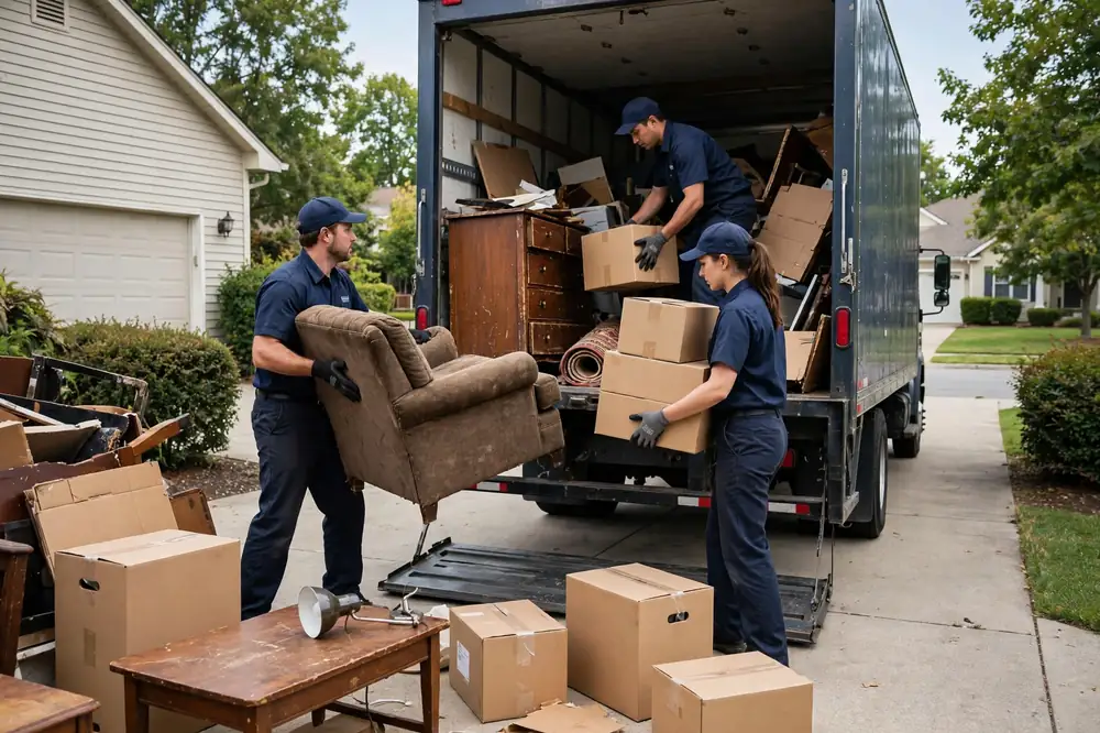 Junk removal crew loading furniture in Asheboro, NC