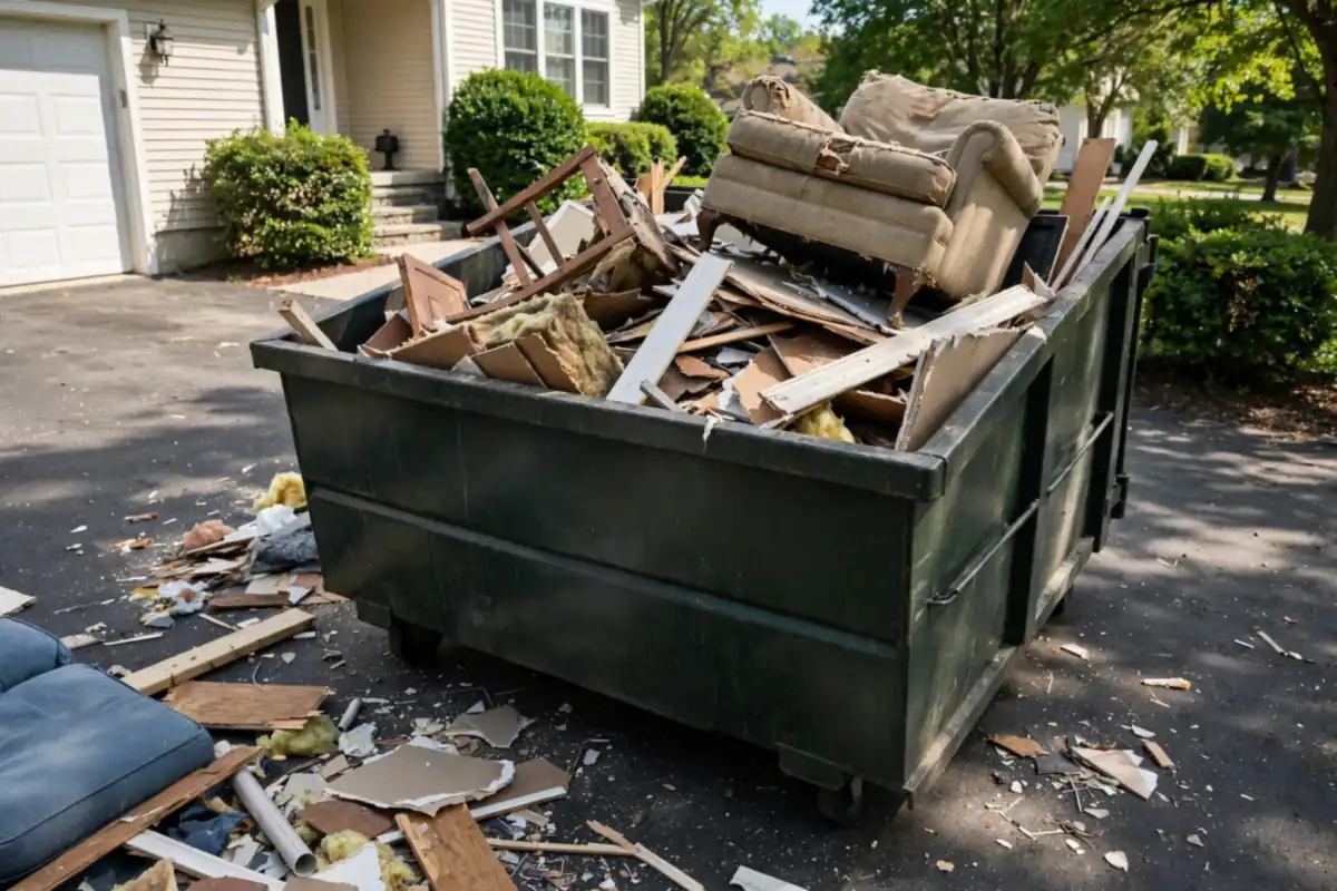20 yard dumpster on a home driveway in Asheboro, NC