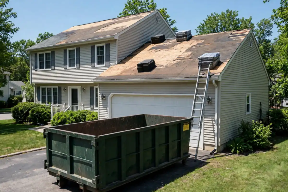 20 yard dumpster during a roof replacement in Asheboro, NC