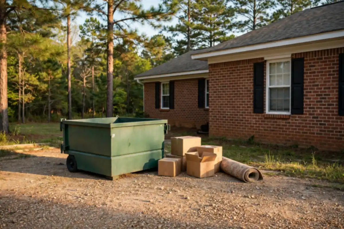 10 yard roll-off dumpster beside a brick home in Asheboro, NC